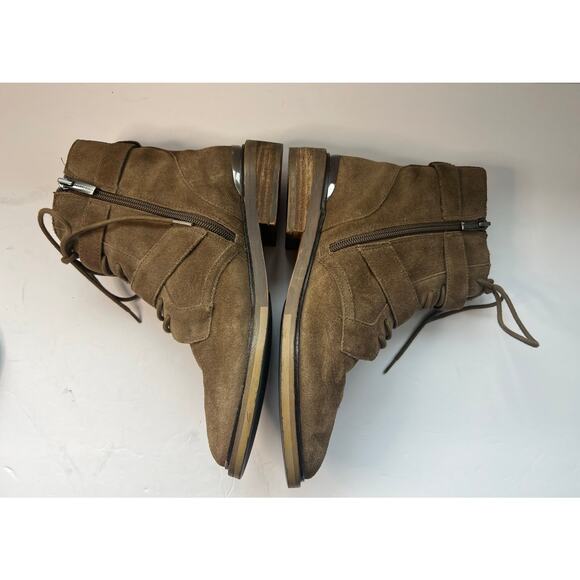 Vince Camuto Brown Suede Leather Combat Moto Tokode Zip Up Ankle Boots Sz 8 - Picture 3 of 11